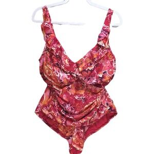 LRL Ralph Lauren One Piece Swimsuit Womens M Paisley Slimming Underwire Pink